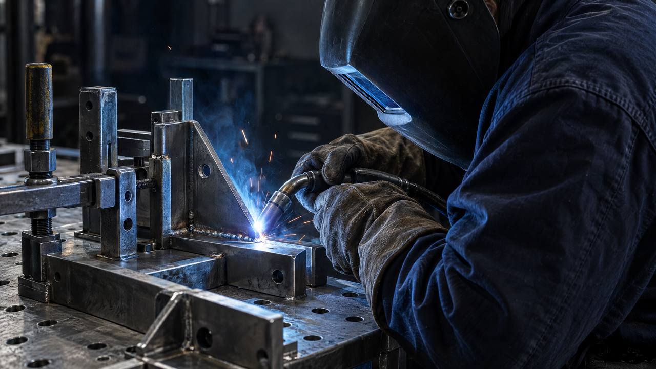 Certified welder fabricating in a jig, arc light and sparks, 15 years of experience