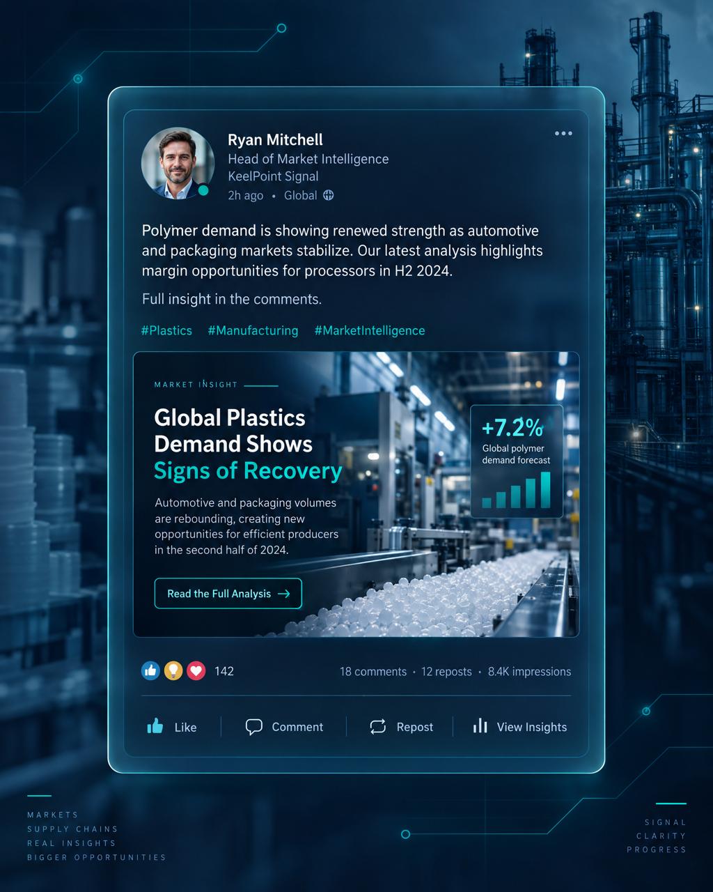 Example LinkedIn post mockup for plastics industry — KeelPoint Signal